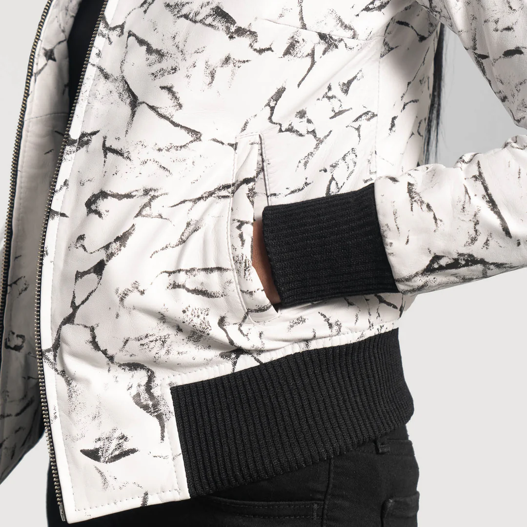 Donna Blake White Leather Bomber Jacket - Image 3