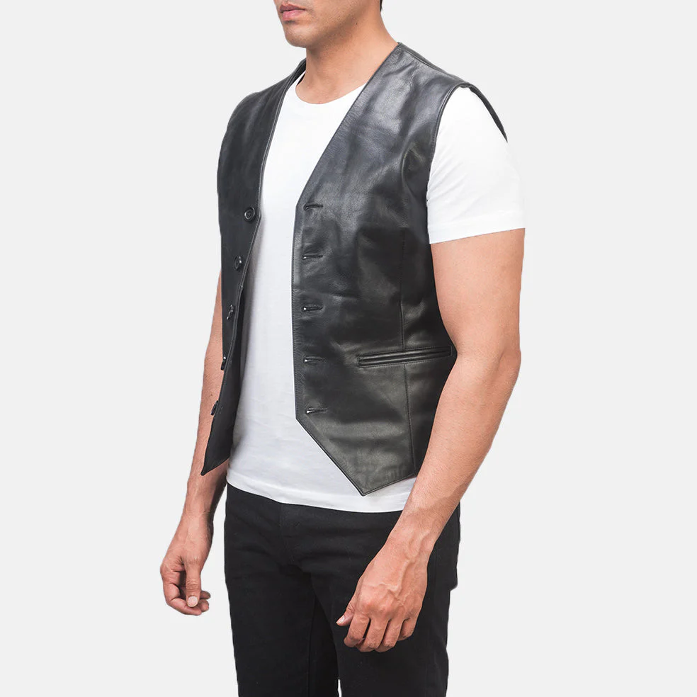 Brandon Black Leather Vest - Image 3