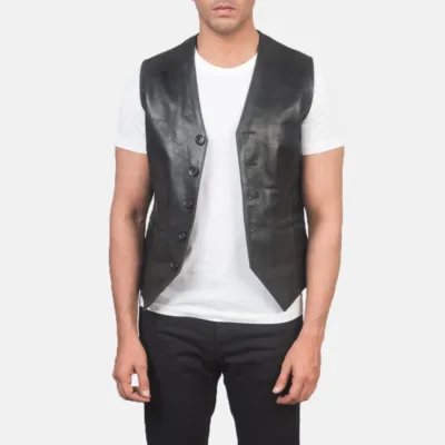 Brandon Black Leather Vest