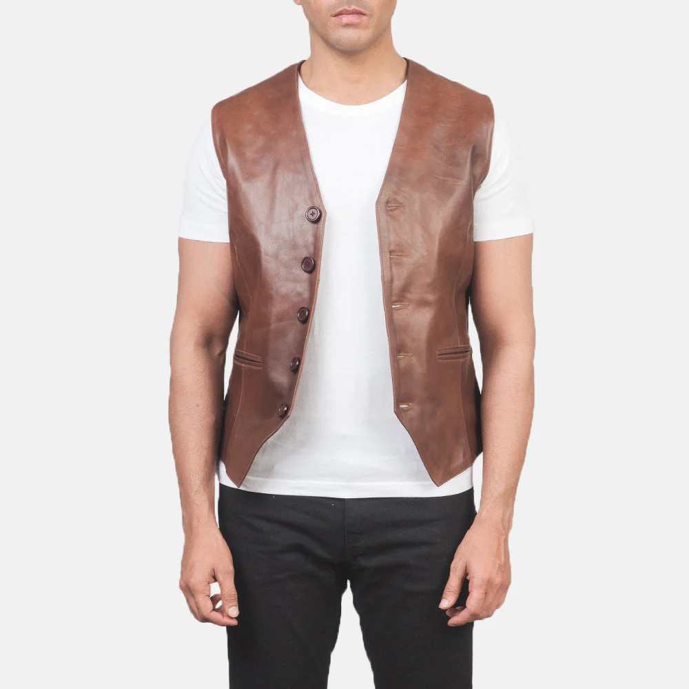 Brandon Black Leather Vest - Image 5