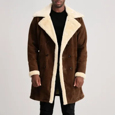 Charles Tumbled Black Leather Shearling Double-Breasted Coat