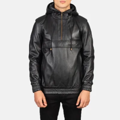 Moulder Hooded Black Leather Jacket